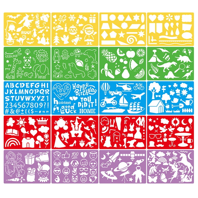 20Pcs Kids DIY Drawing Stencils Hollow Board Set Kids Plastic Painting ...