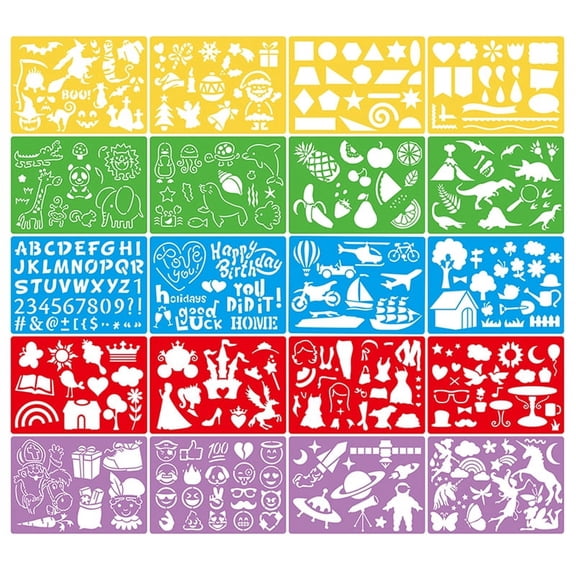 20Pcs Kids DIY Drawing Stencils Hollow Board Set Kids Plastic Painting Template
