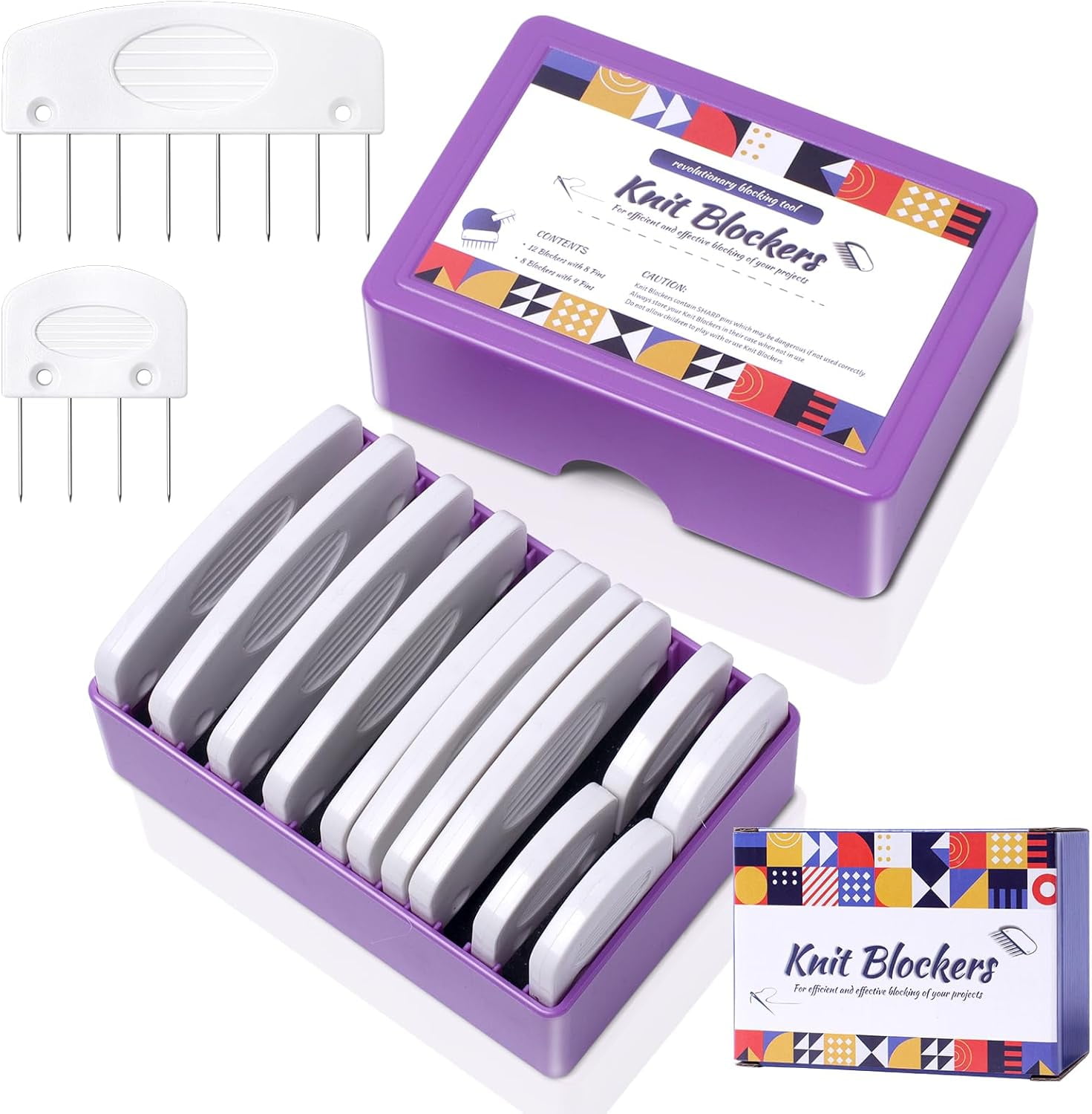 25 Piece Crochet Blocking Pins Kit - Purple Knitting Blocking Combs For Craft Projects