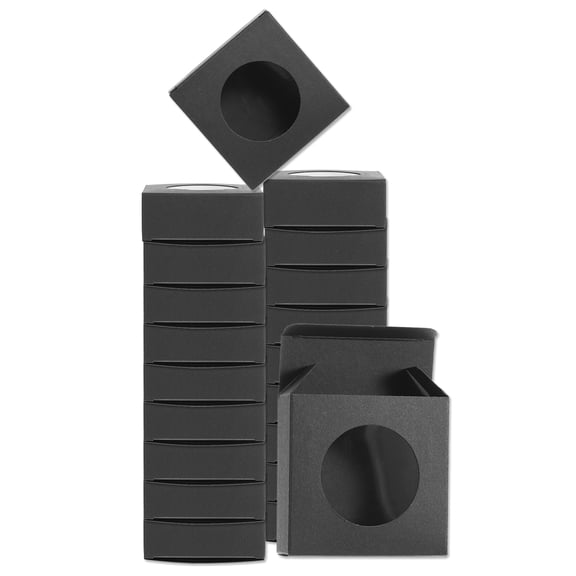 20Pcs Kraft Soap Boxes, 3" x 3" x 1.2" Mini Kraft Treat Boxes with Clear Window Boxes for Treats Packaging (Black)