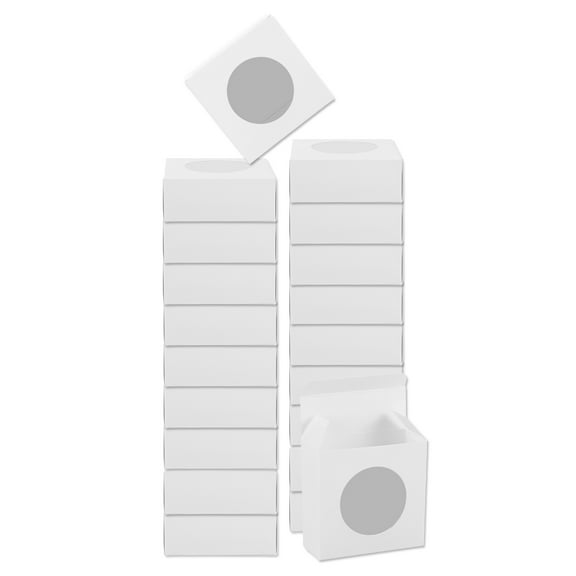 20Pcs Kraft Soap Boxes, 3" x 3" x 1.2" Mini Kraft Treat Boxes with Clear Window Boxes for Treats Packaging (White)