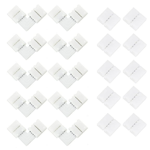 20Pcs L Shape LED Light Strip Connector Unwired Gapless Solderless Adapter for 10mm Wide 4 Pin 5050 RGB LED Strip Light