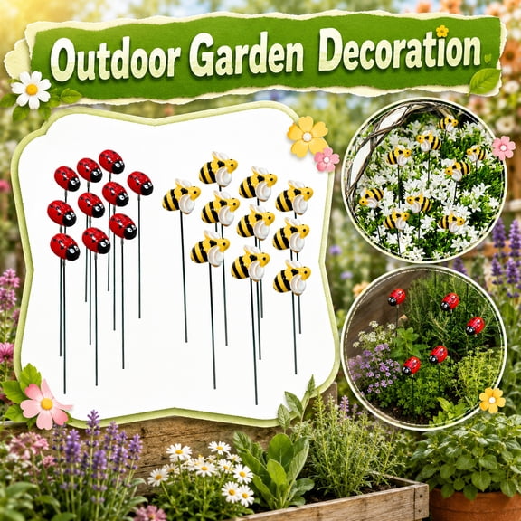 20Pcs Ladybug Garden Stakes, Metal & Resin Ladybug Yard Art, Waterproof Rust-Proof Floral Picks for Lawn Patio Flower Bed Plant Pot Decor