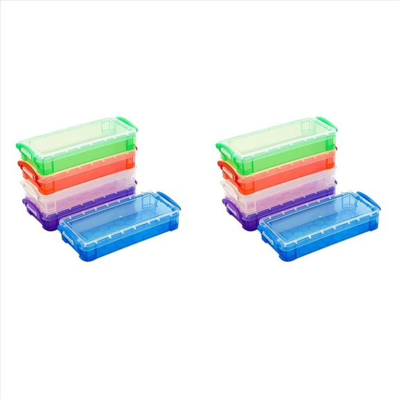 20Pcs Large Capacity Plastic Pencil Box Clear Case Crayon with Snap Tight Lid Watercolor Pen Storage