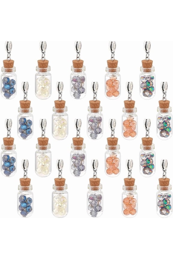 20Pcs Large Hole Alloy Glass Bottles European Dangle Charms with Electroplated Glass Beads Silver Mixed Color 44mm Pendant: 34x13mm for DIY