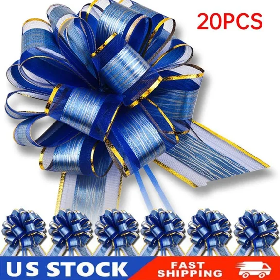 20Pcs Large Pull Bow Gift Wrapping Bows, Wedding Gift Blue Ribbon Bow Decoration