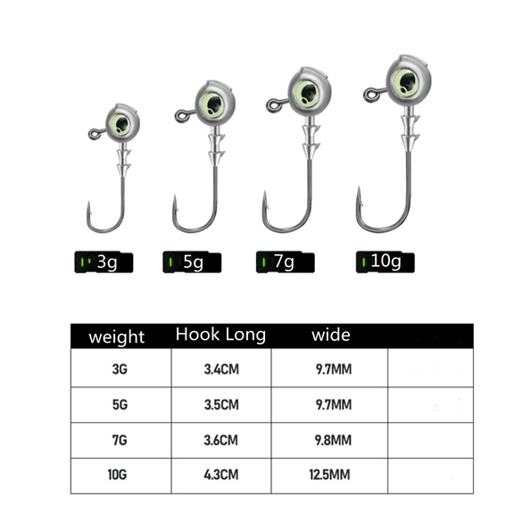 20Pcs Lead Jig Heads Luminous 3D Eye Fishing Hooks Crappie Weight 3.5g-10g