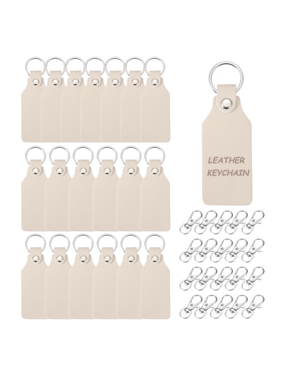 20Pcs Leather Keychain Blanks 22mm ID x 28mm OD Square Shaped Apricot
