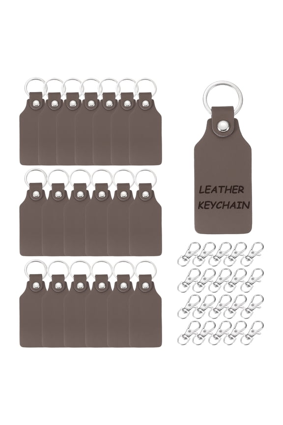 20Pcs Leather Keychain Blanks 22mm ID x 28mm OD Square Shaped Leather Key Chain for Stamping Laser Engraving, Dark Brown