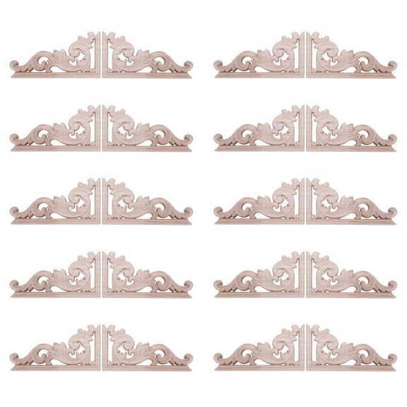 20Pcs Left+Right(Each 10Pcs) Vintage Wooden Carved Corner Onlay Furniture Wall Decor Unpainted Frame Applique
