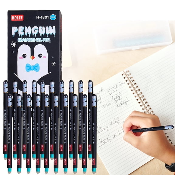 20Pcs Legami Cute Animal Themed Erasable Gel Pens, 0.7mm Fine Tip Thermosensitive Friction Ink Refillable Pens, Soft Touch Cartoon Penguin Panda Giraffe Lion Hippo Stationery Gift for Students Office