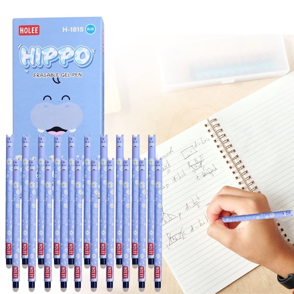 20Pcs Legami Cute Animal Themed Erasable Gel Pens, 0.7mm Fine Tip Thermosensitive Friction Ink Refillable Pens, Soft Touch Cartoon Penguin Panda Giraffe Lion Hippo Stationery Gift for Students Office
