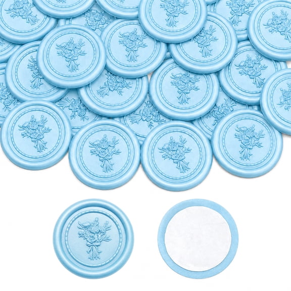20Pcs Light Blue Wax Seal Stickers, Vintage Rose Bouquet Self‑Adhesive Sealing Labels for Envelopes, Greeting Cards, Invitations & DIY Crafts
