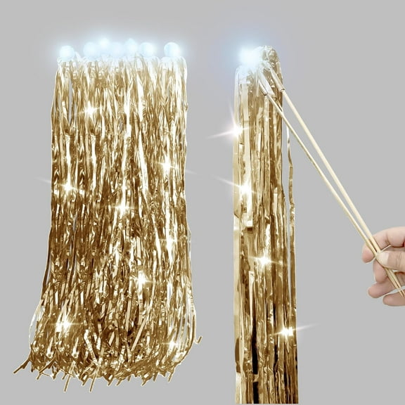 20Pcs Lighted Fairy Wands with LED Glitter Foil Tinsel Streamers Wedding Wand Sticks Party Favors for Bridal Wedding Send Off Ideas Birthday Party Favors Decors (Champagne)