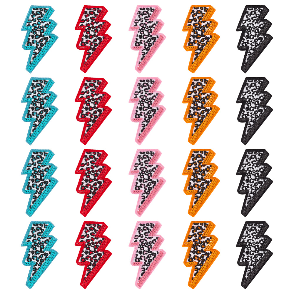20Pcs Lightning Patches with Sequin Edges 5 Colors Lightning Leopard ...