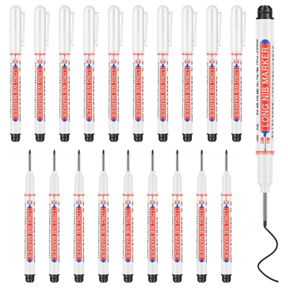 20Pcs Long Nib Marker Pens with Deep Reach Tip Fine Point Fast Dry Deep Hole Marker Pen Construction Marker for Use,Black