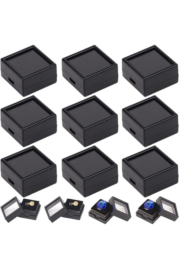 20Pcs Loose Gemstone Display Box 1.16" Small Black Jewelry Display Cases Container Diamond Square Acrylic Gift Boxes with Sponge Cushions Clear Lids for Rings Gems Gift Packing Showing DIY