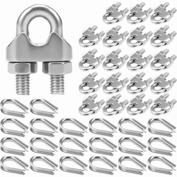 20Pcs M5 Wire Rope Clamps, Stainless Steel Cable Clamps Wire Rope Thimble U Bolt Saddle Fastener