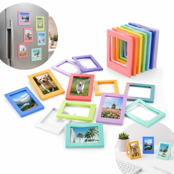 20Pcs Mini Magnetic Picture Frame 3 Inch Refrigerator Magnet Photo Frame Colorful Mini Table Photo Frame Holder DIY Desktop Photo Holder for Fridge Home Office(Random Color)