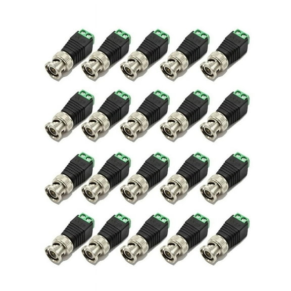 20Pcs Male Metal BNC Connector with DC Connector Plug Screw Terminal UTP Video Balun for CCTV Surveillance Camera