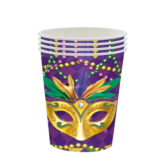20Pcs Mardi Gras Party Supplies Masquerade Paper Cup Set Disposable Dinnerware Tableware for New Orleans Party