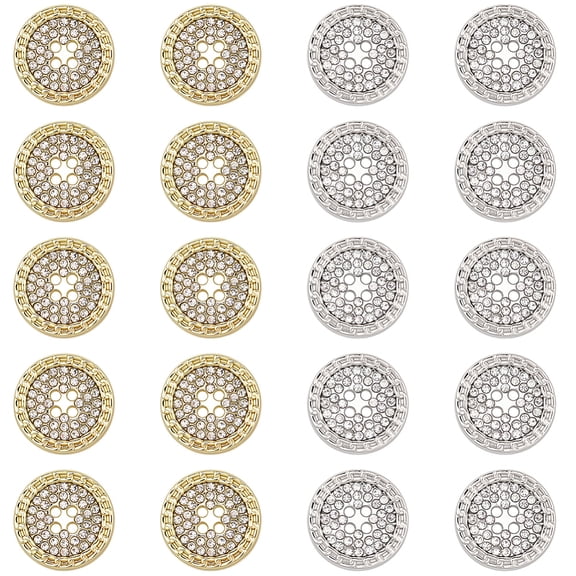 20Pcs Metal Sewing Button Suit Shirts Coats Sewing Rhinestone Buttons 4-Hole Flat Round Rhinestone Shank Buttons