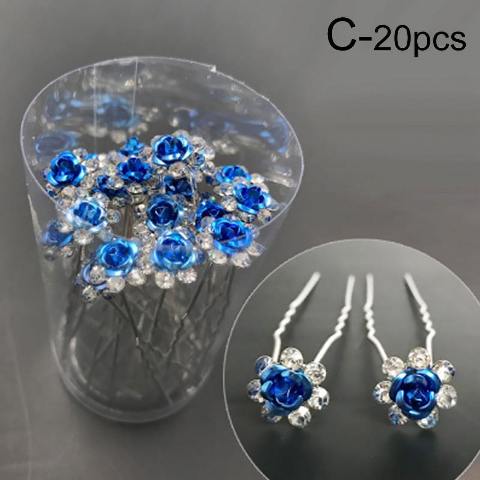 20Pcs Metal U-shaped Hairpin Crystal Flower Bridal Tiara Hair Jewelry Hair Clip Fork Wedding Headpieces Hair Stick Accessories