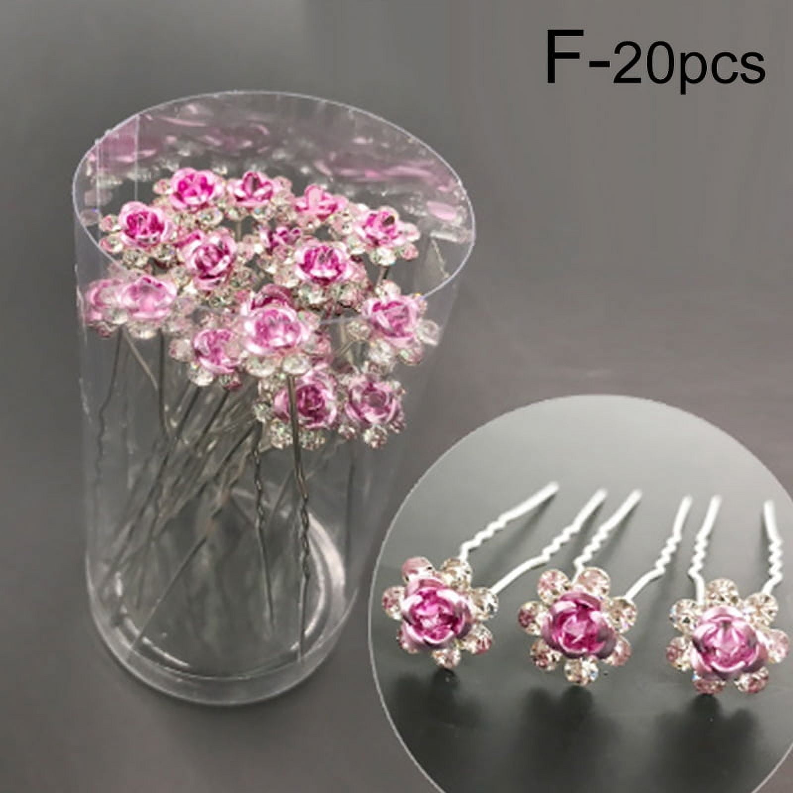 20Pcs Metal U-shaped Hairpin Crystal Flower Bridal Tiara Hair Jewelry Hair Clip Fork Wedding Headpieces Hair Stick Accessories