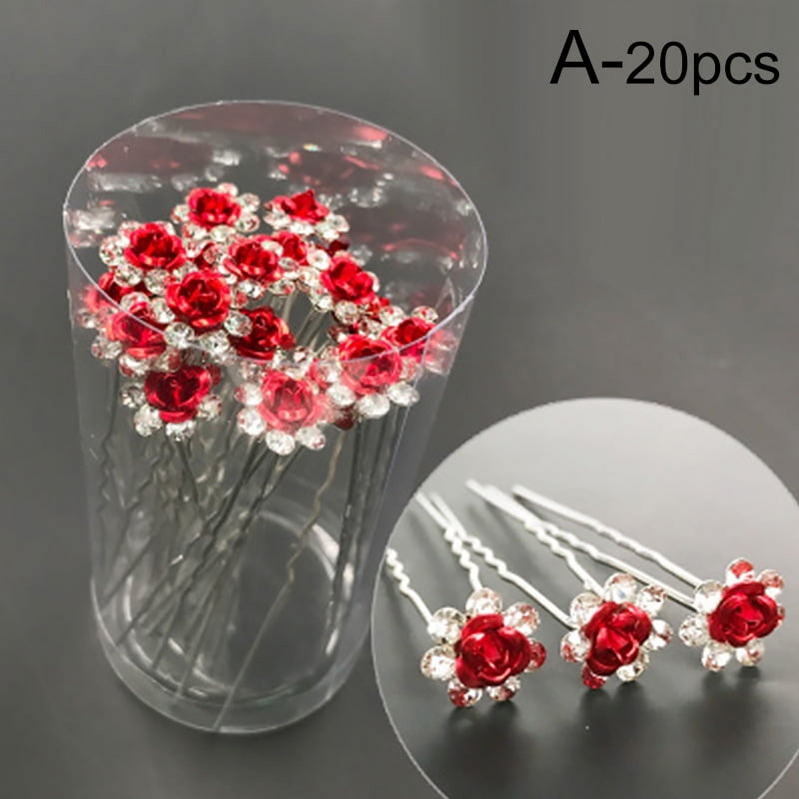 20Pcs Metal U-shaped Hairpin Crystal Flower Bridal Tiara Hair Jewelry Hair Clip Fork Wedding Headpieces Hair Stick Accessories
