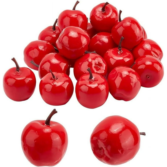 20Pcs Mini Apples 1.7x1.4Inch Artificial Apples Red Faux Apples Simulation Fruit Decor Christmas Decorative Apples Model for Home Kitchen Party Photo Props