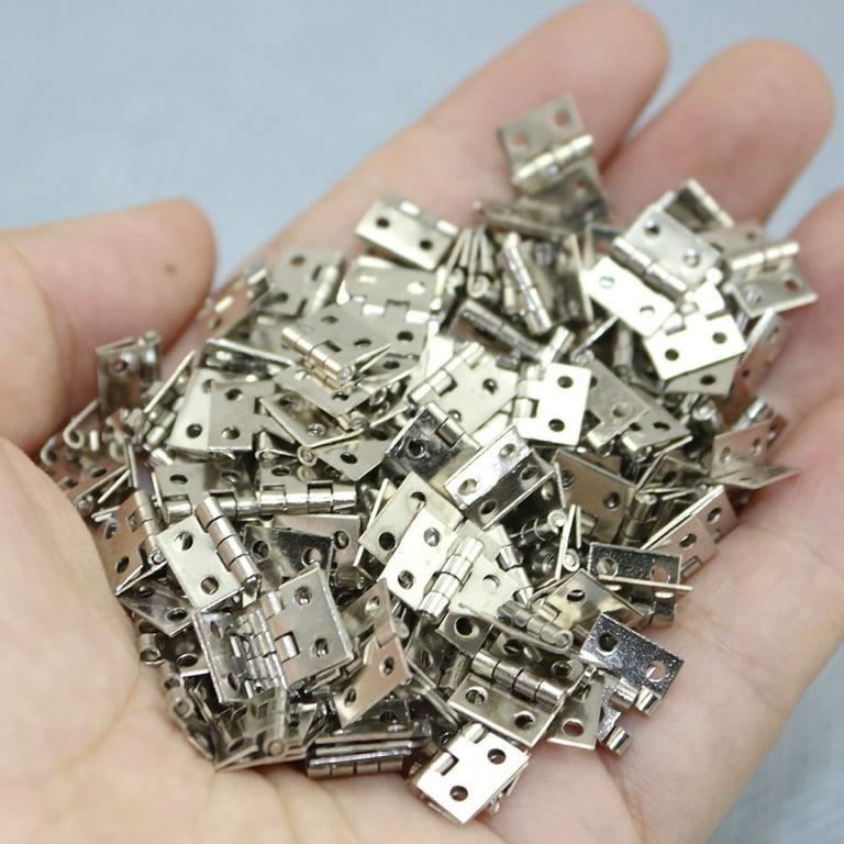 20Pcs Mini Brass Hinges 1/4in 4 Hole Folding Small Hinge With Screws For  Doll Houses CabinetsSilver 