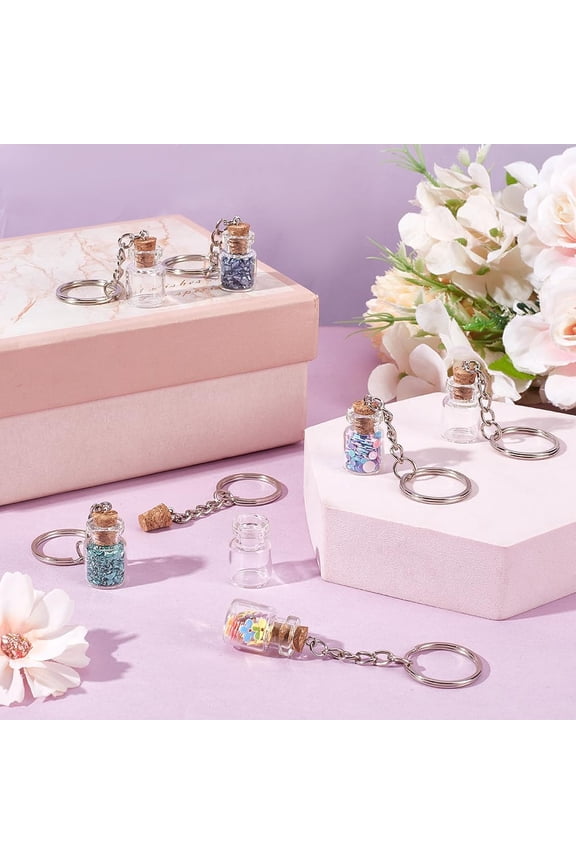 20Pcs Mini Glass Bottles 2ml Glass Vials with Corks Lids Clear Spell Jars with Metal Keychain Tiny Jars with Lids Message Potion Bottles for DIY Wedding Favors Party Home Decoration