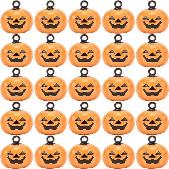 20Pcs Mini Pumpkin Bells Jingle Bell Beads Jack O Lantern Face Brass Decorative Ornament Jewelry Making Findings Charms Pendant for Bracelets Fall Gifts Tree Home Decor OrangeOrange