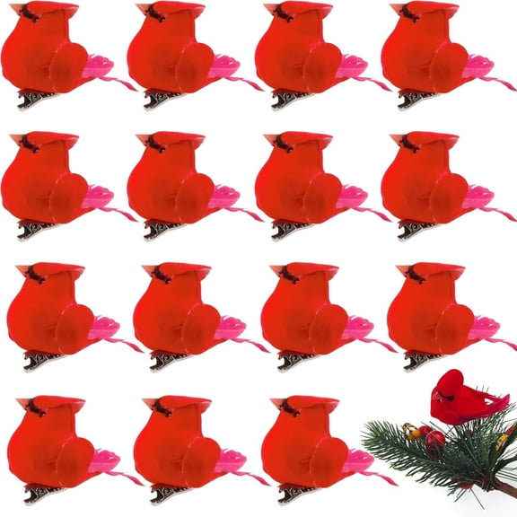 20Pcs Mini Red Cardinal Clip-on Ornaments Artificial Birds for Christmas Tree Wreaths Crafts 2.36"