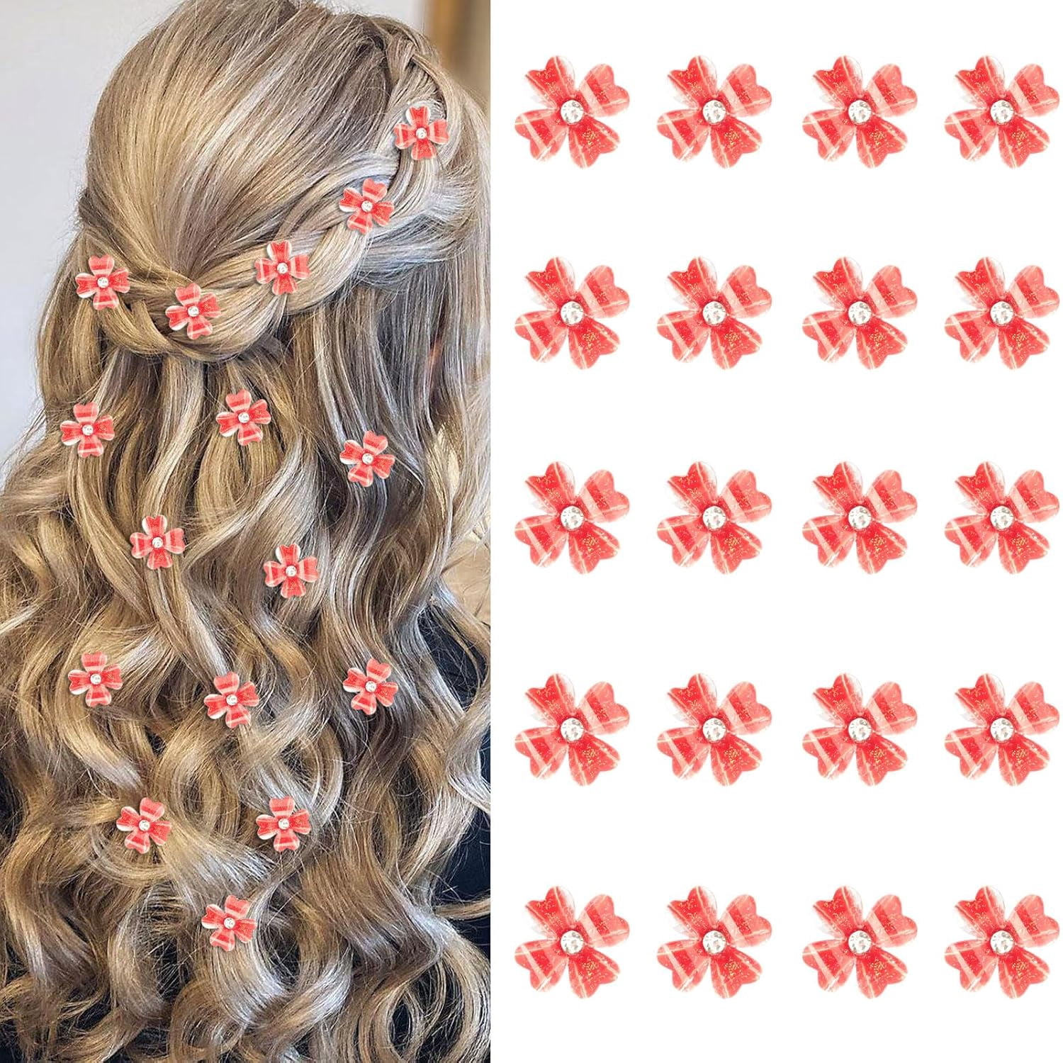 20 Pcs Mini Yellow Flower Hair Clips with Rhinestone Cute Hair