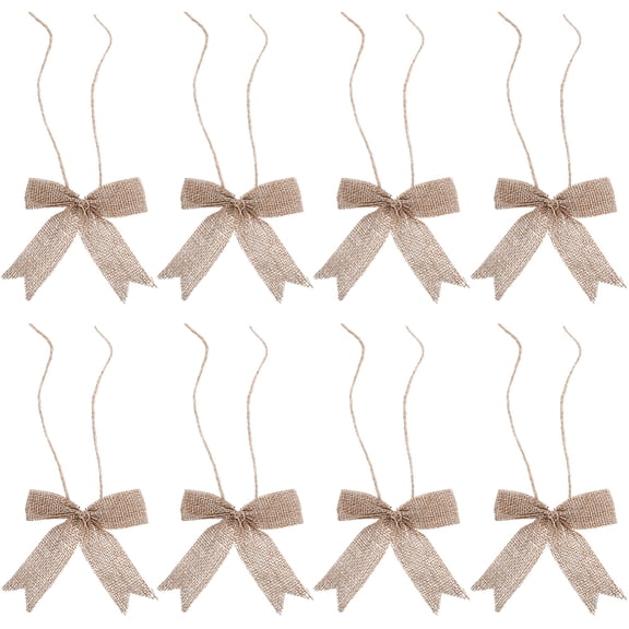 20Pcs Mini Tan Gingham Burlap Ribbon Bows Christmas Premade Small Rustic Buffalo Plaid Check Ornament Decorative Bowknot Appliques Bulk DIY