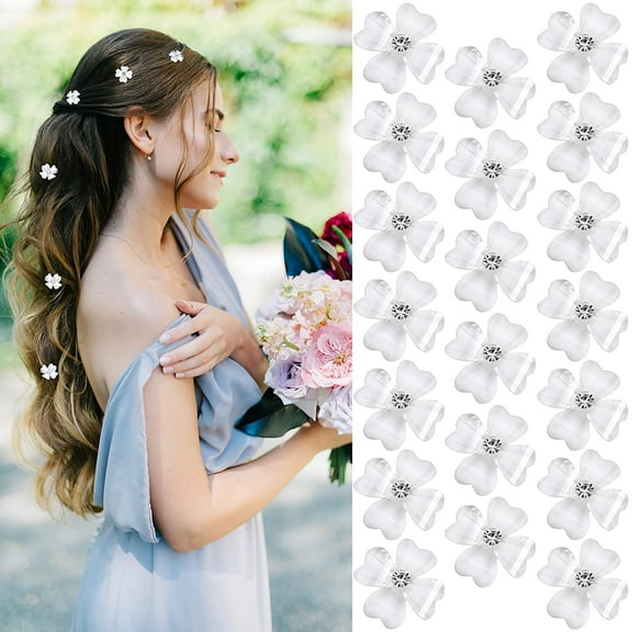 20Pcs Mini White Flower Hair Clips with Rhinestone Cute Hair Pins Decorative Hair Clips Wedding Hair Barrettes Bridal Hair Accessories for Girls Women
