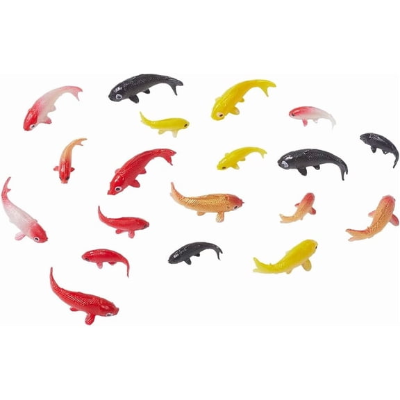 20Pcs Miniature Koi Fish Figurines Gold Fish Figurines Red Yellow Colorful Small Mini Imitation Plastic Animals Lucky Ornaments Decor for DIY Garden Display Gift Decoration Accessories Mixed Color