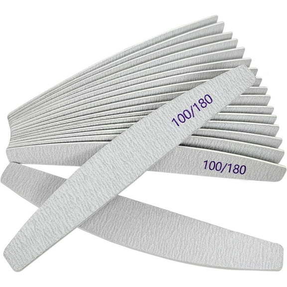 20Pcs Nail Files 100/180 Grit Wooden Emery Board Nail File, Double Sided Wood Finger nail Files ,for Natural Nails Professional Reusable Manicure Pedicure Curved
