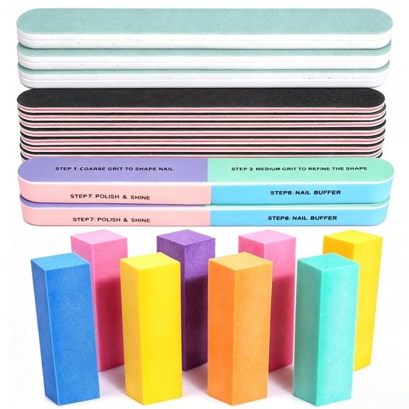 20Pcs  Nail Files and Buffers, Nail File Kit. Rectangular Nail Buffer Block & 100/180 Grit 7 Way Nail File & Polishing Buffer,Professional Manicure Nail Tools