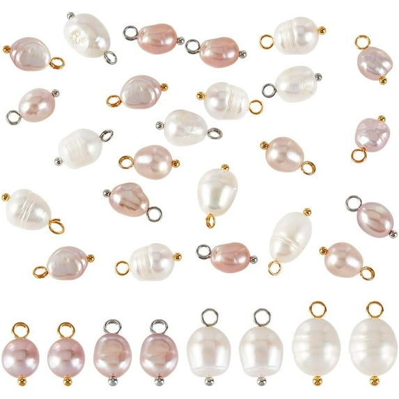 20Pcs Natural Freshwater Pearl Charms 4 Style Pearl Pendant Charms with Brass Findings for DIY DIY Jewelry Making