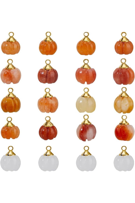 20Pcs Natural Jade Stones Charms Pumpkin Shape Random Stone Charms Pumpkin Fall Autumn Harvest Thanksgiving Tabletop Pendants for DIY Jewelry Making Accessories