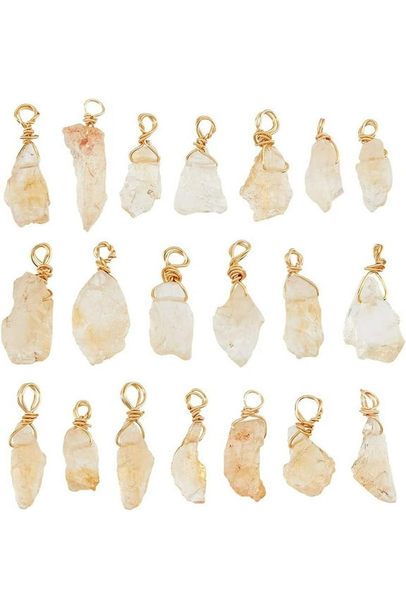 20Pcs Natural Stone Pendants Raw Citrine Pendants Wire Wrapped Crystal Pendants Irregulate Gemstone Charms Crystal Pendants for Jewelry Crafts Making Hole: 3mm for DIY