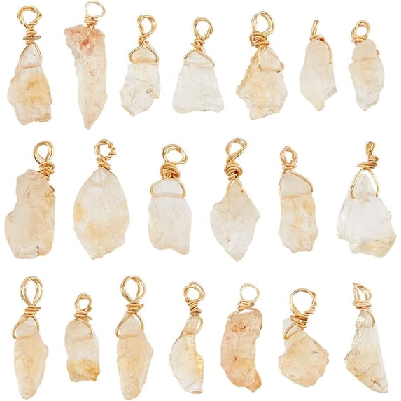 20Pcs Natural Stone Pendants Raw Citrine Pendants Wire Wrapped Crystal Pendants Irregulate Gemstone Charms