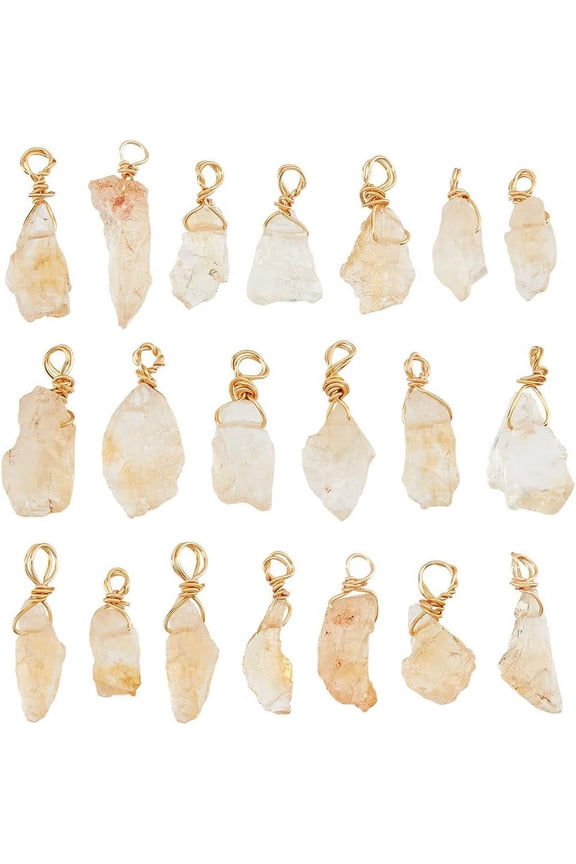 20Pcs Natural Stone Pendants Raw Citrine Pendants Wire Wrapped Pendants Irregulate Gemstone Charms Pendants for Jewelry Crafts Making Hole: 3mm
