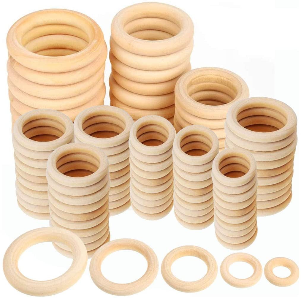 20Pcs Natural Wood Rings Unfinished Smooth Macrame Baby Teething Ring