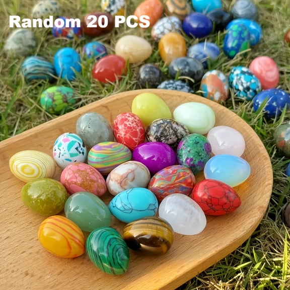 20Pcs Natural Worry Stone Egg Crystals, Polished Mineral Egg Stones, 0.79 inch Decorative Crystal Carvings, Perfect for Easter Decoration, Meditation Balance & Healing (Random)