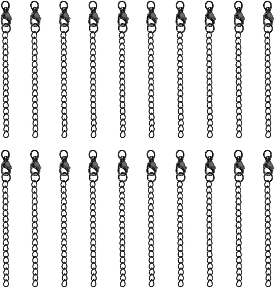 DICOSMETIC 20Pcs Necklace Chain Extender Stainless Steel Bracelet Chain Extender 2.75Inch Black Chain Extension with Lobster Clasps Pendant Anklet Chain Extenders Tails Chain