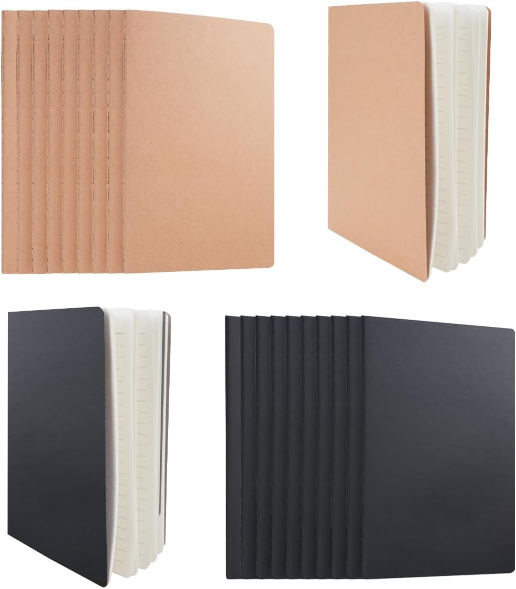 20Pcs Notebook Grid Journals for Travelers, Kraft Notebook Lined Journals,  A5 5.5 x 8.3 inch Black&Brown Cover Notepad Set Bulk, Writing Diary Subject Notebooks Planner for Students Office