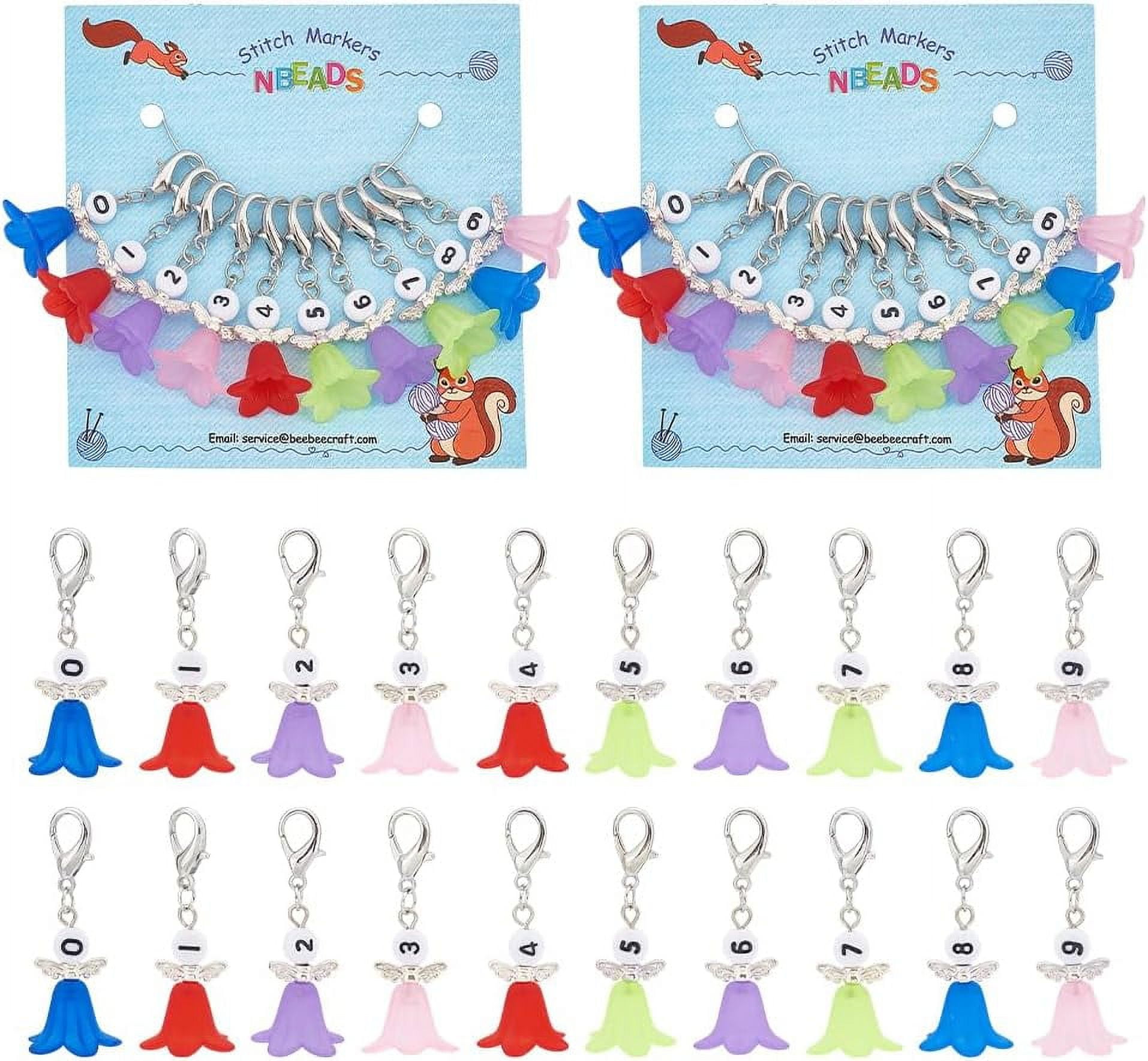 NBEADS 20 Pcs Number 0~9 Angel Stitch Markers – Locking Lobster Clasp For Knitting & Crochet
